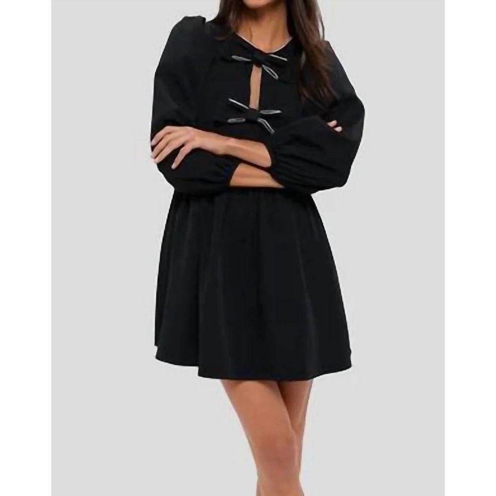 NWT Hyacinth House Tuckernuck Blair Black Bow Rhinestone Mini Dress XS - Picture 7 of 7